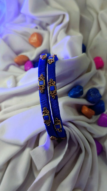 Silk blue Thread Bangles with Mirror Design | Handmade Jewelry | Rivaj Store